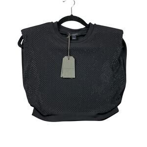 AllSaints Alya Mika High Fashion Crop Black Studded Perforated Shoulder Pad NWT